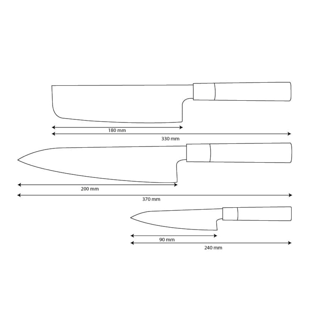 Shinrai Knives - Ensemble de couteaux Damas 3 pièces Takumi Kaza - Couteau de chef + Nakiri + Couteau d'office