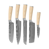 Shinrai Knives - Akari Damascus Print 5-piece set - Chef's Knife + Bread Knife + Nakiri + Santoku + Paring Knife