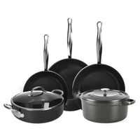 Batterie de cuisine GreenPan - Barcelona Pro XL 6 pièces (20/28/30/28/28 cm) : 2 poêles à frire, 1 cocotte avec couvercle, 1 wok et 1 plat à gratin.