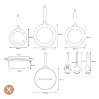 GreenPan - Geneva All You Need 9-delige Pannenset 18/24/24/28/28 cm - 2 koekenpannen + stoofpan met deksel + wokpan + braadpan + 3-delige spatelset Pannenset GreenPan