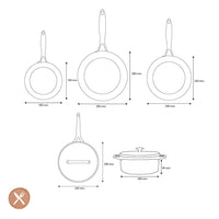 Batterie de cuisine GreenPan - Geneva XL 6 pièces (18/24/24/28/28 cm) : 2 poêles à frire, 1 cocotte avec couvercle, 1 wok et 1 plat à gratin.