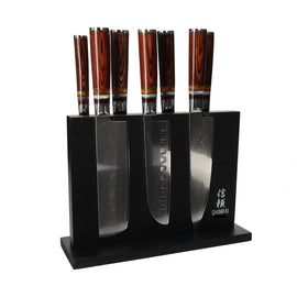 Shinrai Japan - Micarta Jewels Ensemble de couteaux Damas 7 pièces + bloc de couteaux magnétique double face - Noir Bezig met laden...