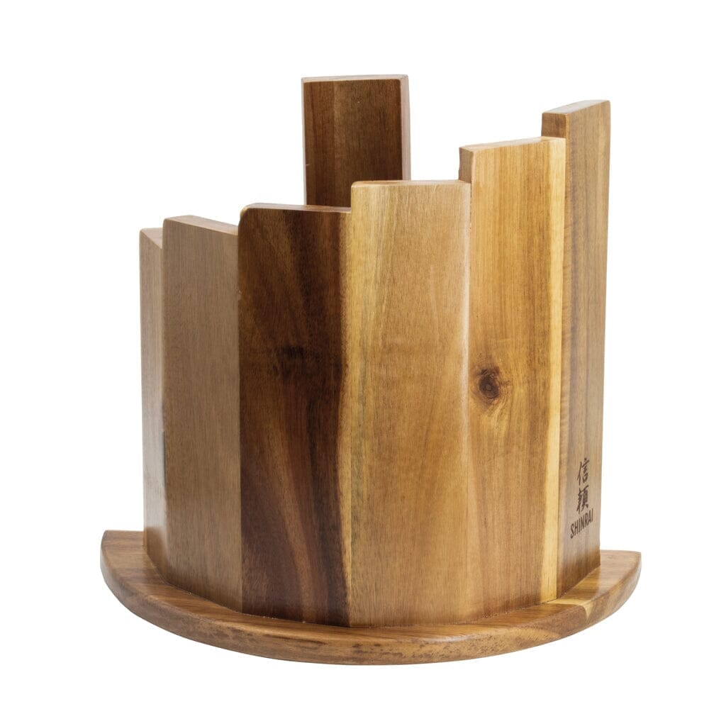 Shinrai Knives - Damascus Print 7-delige Messenset + Magnetisch Messenblok Scalae - Acacia hout Messenset met blok Shinrai Knives