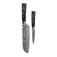 Shinrai Knives - Damascus Print Epoxy Onyx 2-delige Messenset - Santoku + Schilmes Messenset Shinrai Knives