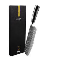 Couteau Santoku Shinrai Knives - 18 cm, en résine époxy onyx à motif damassé