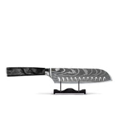 Couteau Santoku Shinrai Knives - 18 cm, en résine époxy onyx à motif damassé