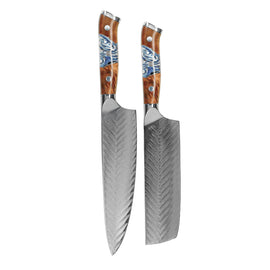 Shinrai Knives - Eclipse 2-Piece Damascus Knife Set - Chef's Knife + Nakiri Shinrai Knives - Eclipse 2-delige Damascus Messenset - Koksmes + Nakiri Messenset Shinrai Knives