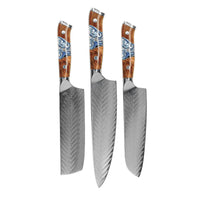 Shinrai Knives - Eclipse 3-delige Damascus Messenset - Koksmes + Nakiri + Santoku Messenset Shinrai Knives