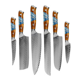 Shinrai Knives - Ensemble de couteaux Damas 6 pièces série Eclipse Shinrai Knives - Eclipse Series 6-delige Damascus Messenset Messenset Shinrai Knives