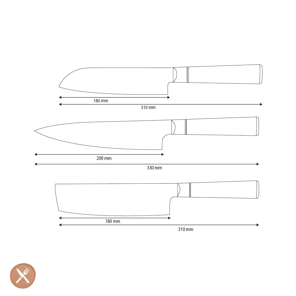 Couteaux Shinrai - Coffret de 3 couteaux damassés en époxy onyx - Couteau de chef + Nakiri + Santoku