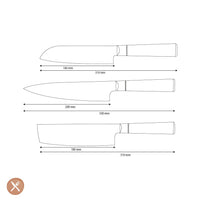Couteaux Shinrai - Coffret de 3 couteaux damassés en époxy onyx - Couteau de chef + Nakiri + Santoku