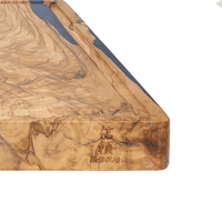Planche à découper en bois d'olivier époxy saphir Shinrai Knives - 40 x 30 x 3 cm