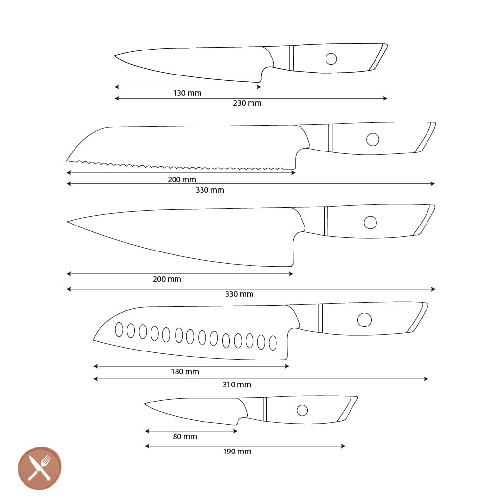 Shinrai Knives - Hikari Damascus 5-delige messenset Messenset Shinrai Knives