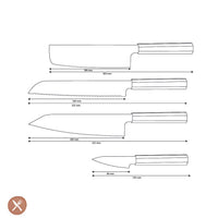 Couteaux Shinrai - Ensemble 4 pièces exclusif Kigami Damas - Kiritsuke + Couteau à pain + Nakiri + Couteau d'office Ensemble de couteaux Couteaux Shinrai