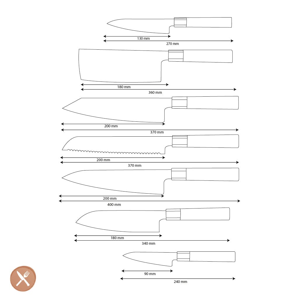 Shinrai Knives - Kurayami 7-delige Damascus Messenset Messenset Shinrai Knives