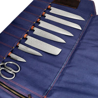 Couteaux Shinrai - Étui à couteaux en toile et cuir de haute qualité, bleu foncé