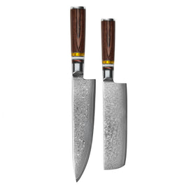 Shinrai Knives - Micarta Jewels 2-Piece Damascus Knife Set - Chef's Knife + Nakiri Shinrai Knives - Micarta Jewels 2-delige Damascus Messenset - Koksmes + Nakiri Messenset Shinrai Knives