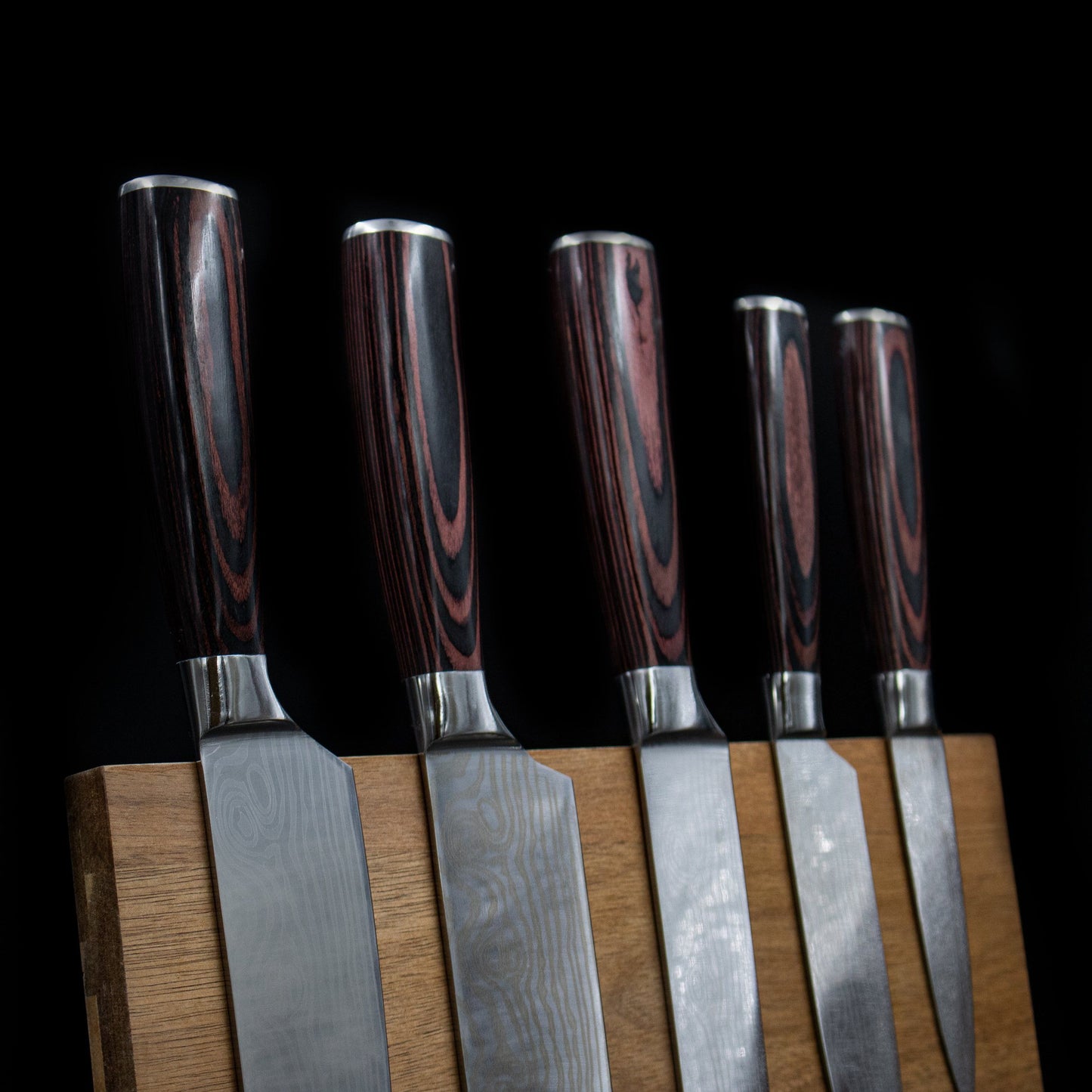 Damast Print Series 5-delige messenset set 1 + Acacia Houder Style 1 (Foto aanpassen) Keukenmessen Shinrai Japan