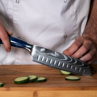 Japanse Damascus Print Epoxy Sapphire - Santoku mes Keukenmessen Shinrai Japan