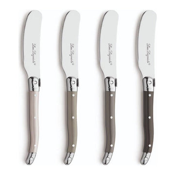 Lou Laguiole - 4-pc butterspreader set in wooden box - mixed colors (pepper/pearl/taupe) Botermessen Lou Laguiole