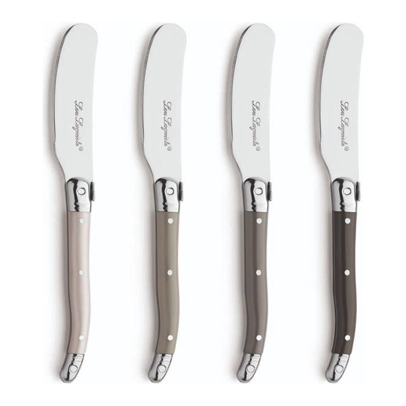 Lou Laguiole - 4-pc butterspreader set in wooden box - mixed colors (pepper/pearl/taupe) Botermessen Lou Laguiole