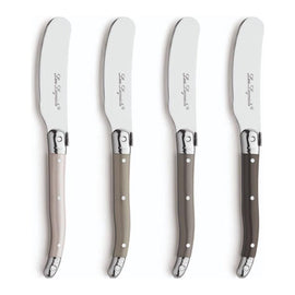 Lou Laguiole - Tradition 4-piece butter knife set - Pepper/Anthracite/Pearl/Taupe Lou Laguiole - 4-pc butterspreader set in wooden box - mixed colors (pepper/pearl/taupe) Botermessen Lou Laguiole