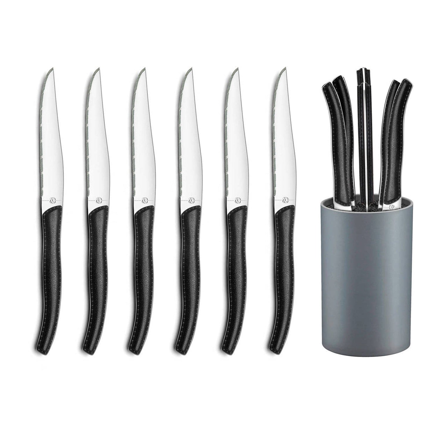 Lou Laguiole - 6-pc steak knives in grey block - black Steakmes Lou Laguiole