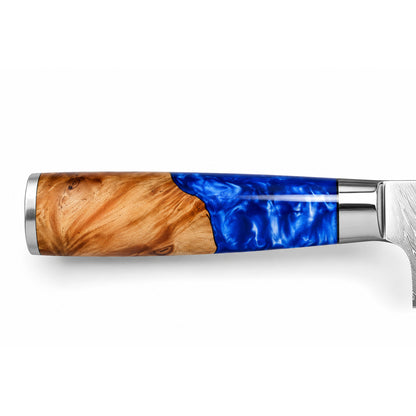 Shinrai Knives - Couteau de Chef Epoxy Saphir Damas 20 cm