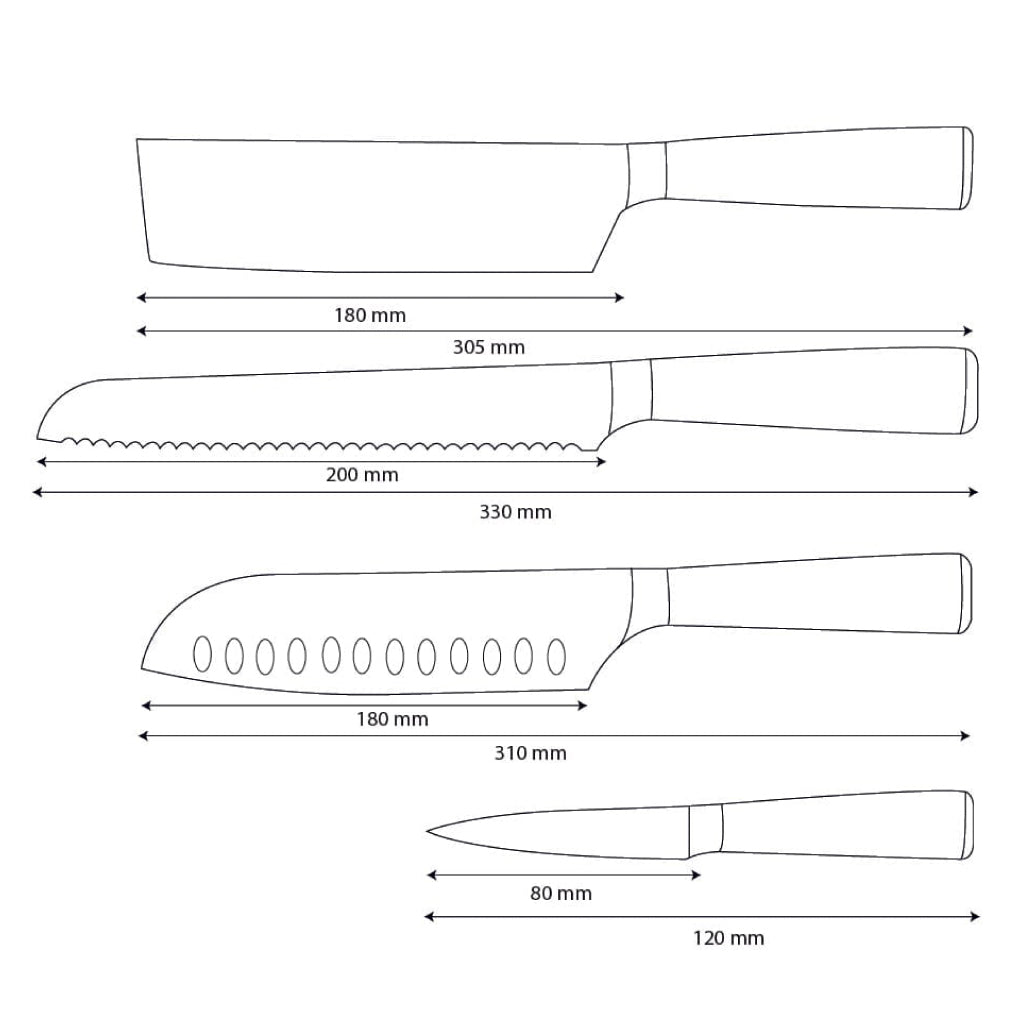 Couteaux Shinrai - Ensemble de 4 couteaux en résine époxy et saphir imprimé Damas - Santoku + couteau à pain + couteau Nakiri + couteau d'office