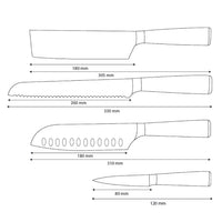 Couteaux Shinrai - Ensemble de 4 couteaux en résine époxy et saphir imprimé Damas - Santoku + couteau à pain + couteau Nakiri + couteau d'office