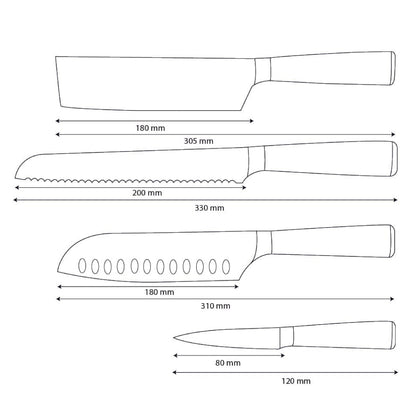 Couteaux Shinrai - Ensemble de 4 couteaux en résine époxy et saphir imprimé Damas - Santoku + couteau à pain + couteau Nakiri + couteau d'office