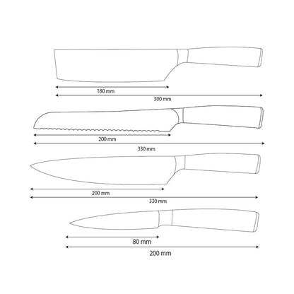 Shinrai Knives - Hammered Stainless Steel 4-Piece Knife Set - Chef's Knife + Bread Knife + Nakiri + Paring Knife