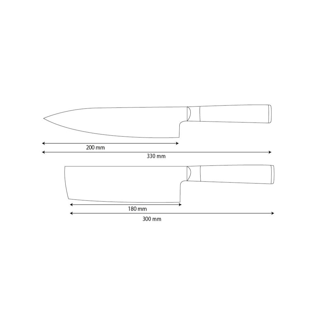 Shinrai Knives - Ensemble de 2 couteaux BR en damas martelé - Couteau de chef + Nakiri