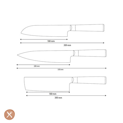 Shinrai Knives - Hammered Damask BR 3-Piece Knife Set - Chef's Knife + Nakiri + Santoku
