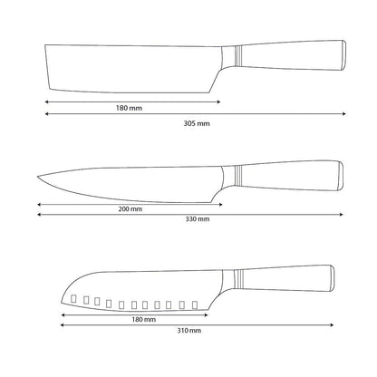 Shinrai Knives - Micarta Jewels 3-piece Knife Set - Chef's Knife + Nakiri + Santoku
