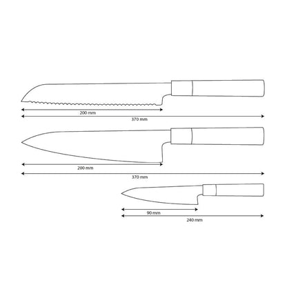 Shinrai Knives - Ensemble de 3 couteaux Damas Takumi Kaza - Couteau de chef + Couteau à pain + Couteau d'office