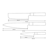 Shinrai Knives - Ensemble de couteaux Damas 3 pièces Takumi Kaza - Couteau de chef + Nakiri + Couteau d'office