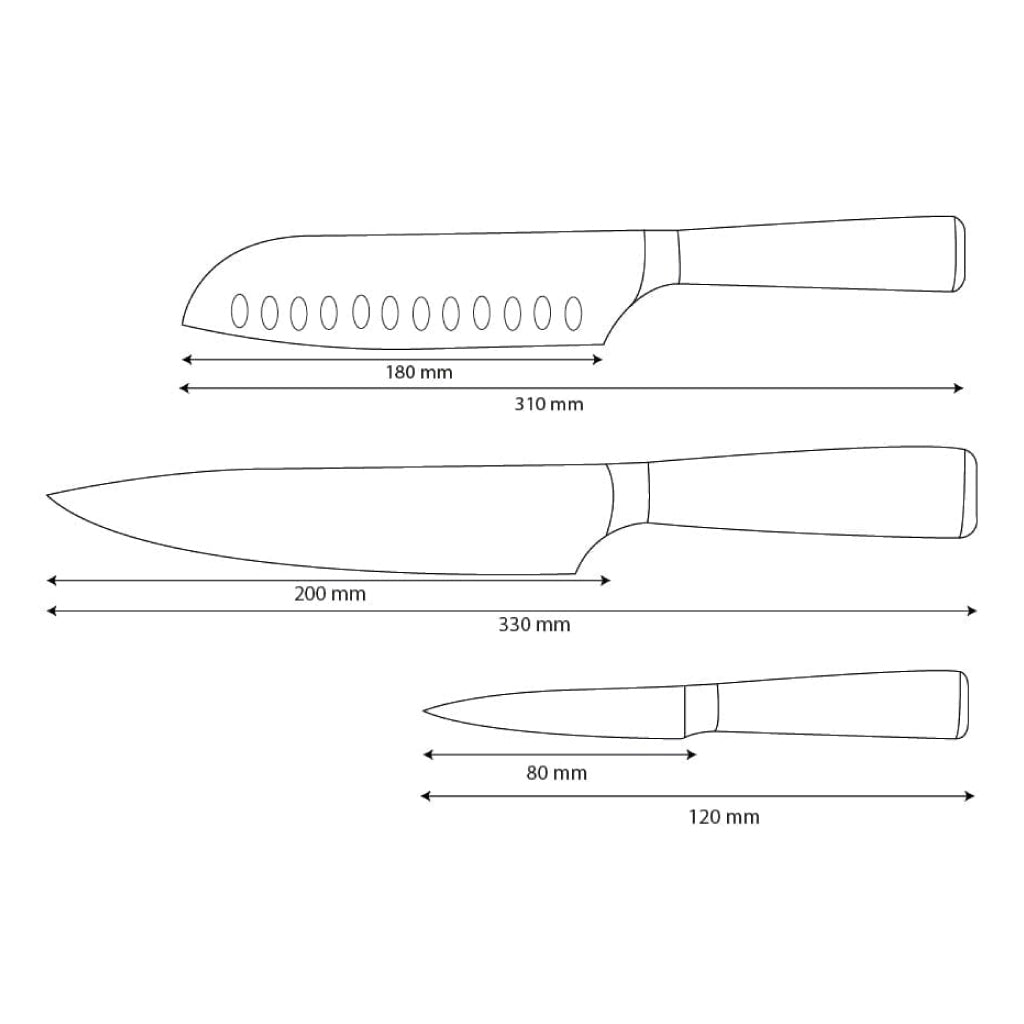 Shinrai Knives - Damascus Print 3-Piece Knife Set - Chef's Knife + Santoku + Paring Knife