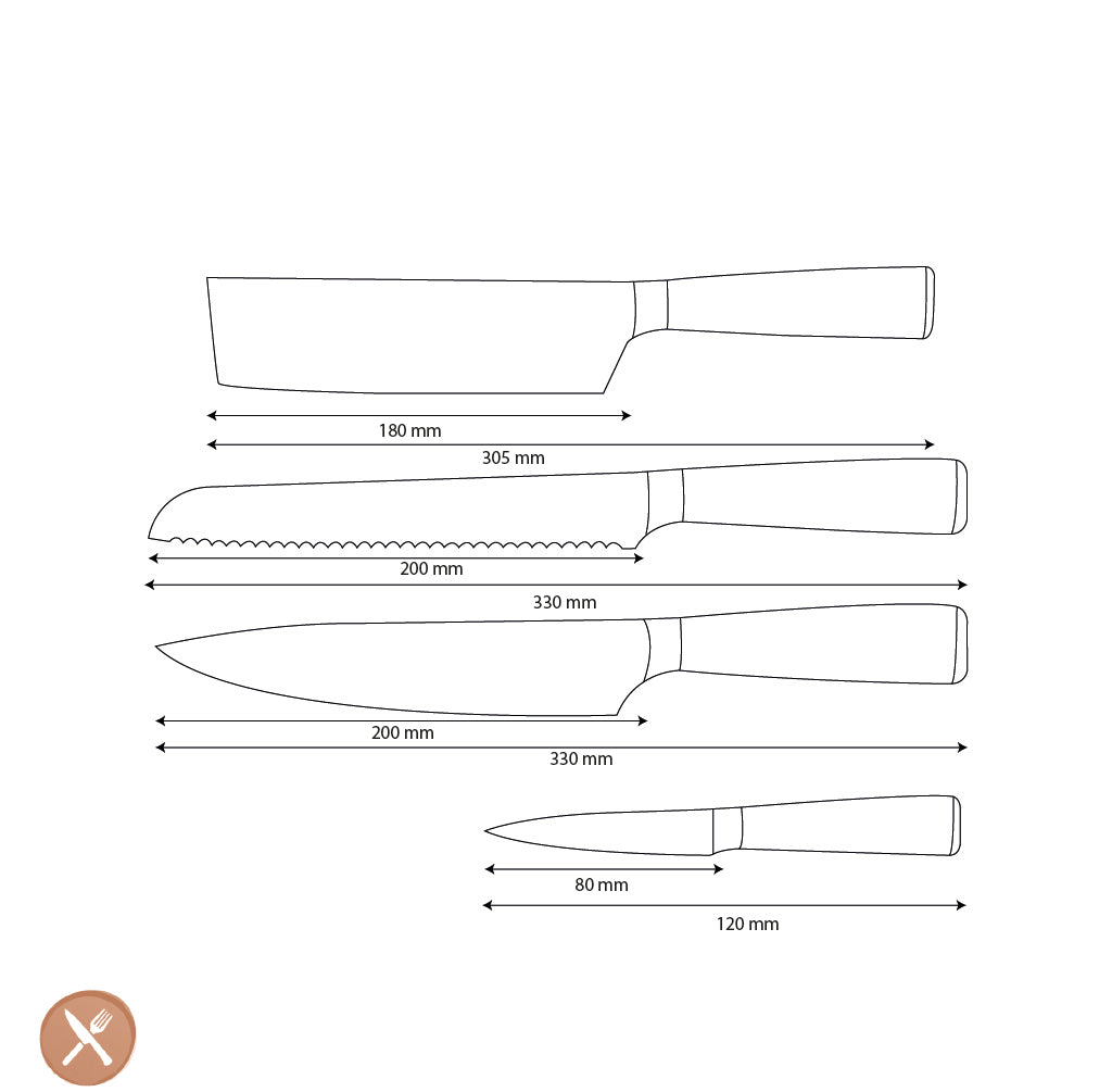 Shinrai Knives - Damascus Print 4-Piece Knife Set - Chef's Knife + Bread Knife + Nakiri + Paring Knife