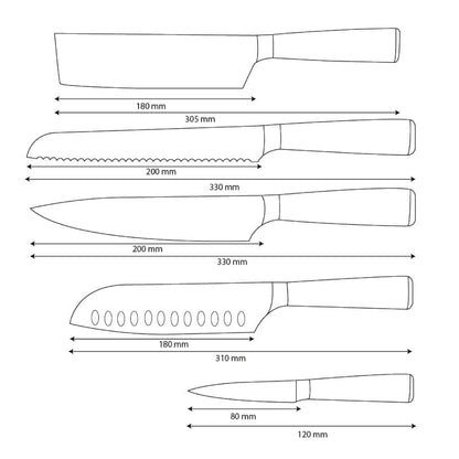 Couteaux Shinrai - Ensemble de 5 couteaux en résine époxy et onyx imprimé Damas - Couteau de chef, couteau à pain, couteau Nakiri, couteau Santoku et couteau d'office