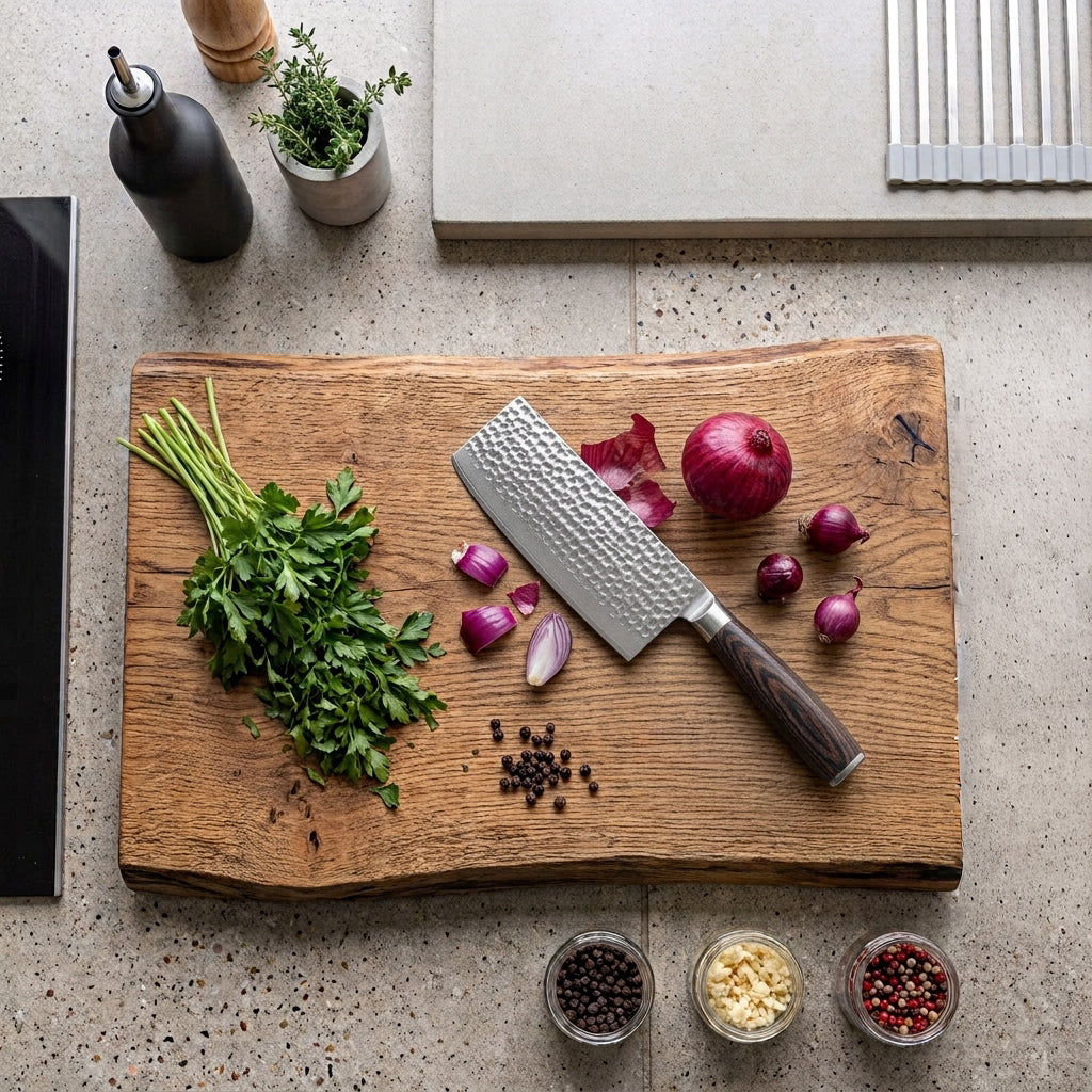 Shinrai Knives - Hammered Damascus BR Chinese Chef's Knife - 18 cm