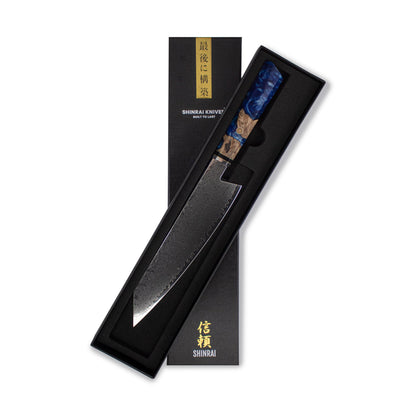 Shinrai Knives - Sapphire Octagon Damascus Kiritsuke 23 cm - Special Edition