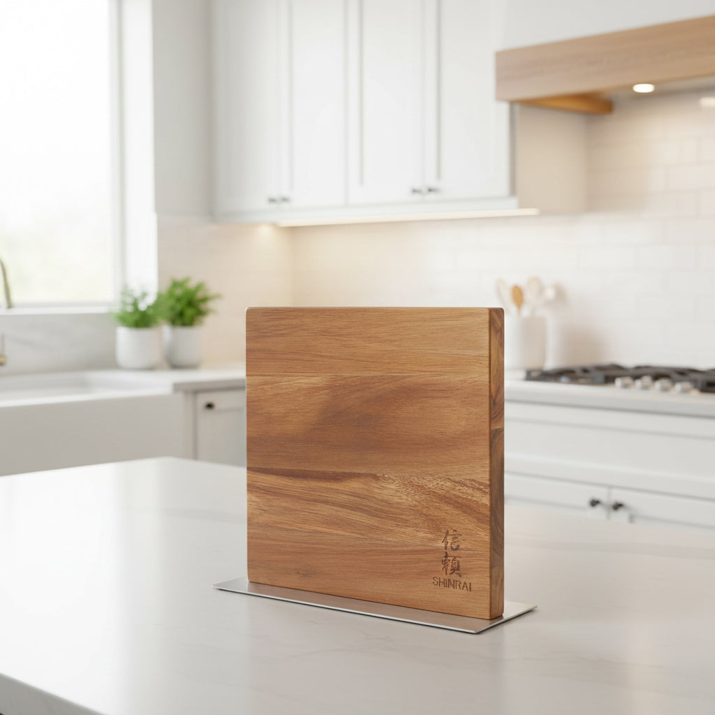 Shinrai Knives - Bloc à couteaux magnétique Cito double face - Bois d'acacia