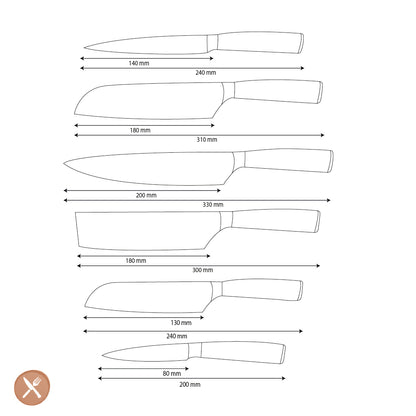 Ensemble de 6 couteaux en acier inoxydable martelé
