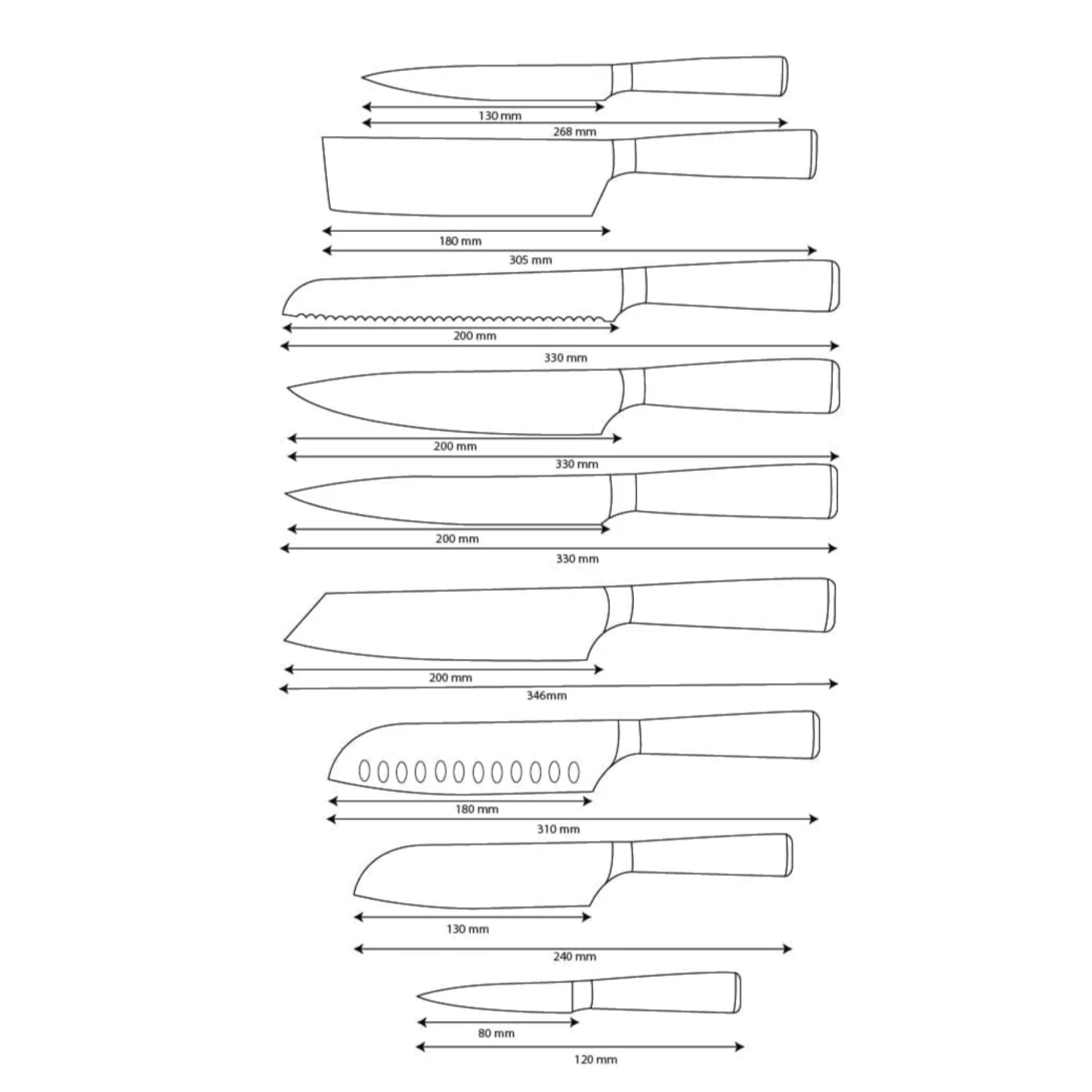 Shinrai Knives - Damascus Print 9-piece Knife Set
