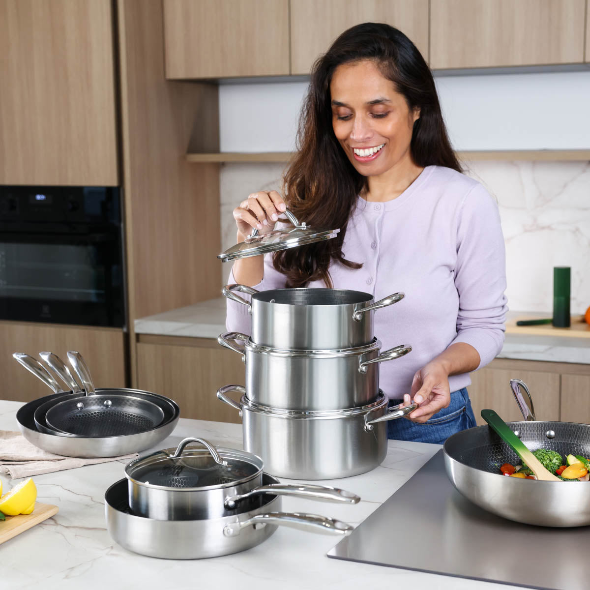 Cook & Pan - Ensemble de 5 poêles en acier inoxydable au miel