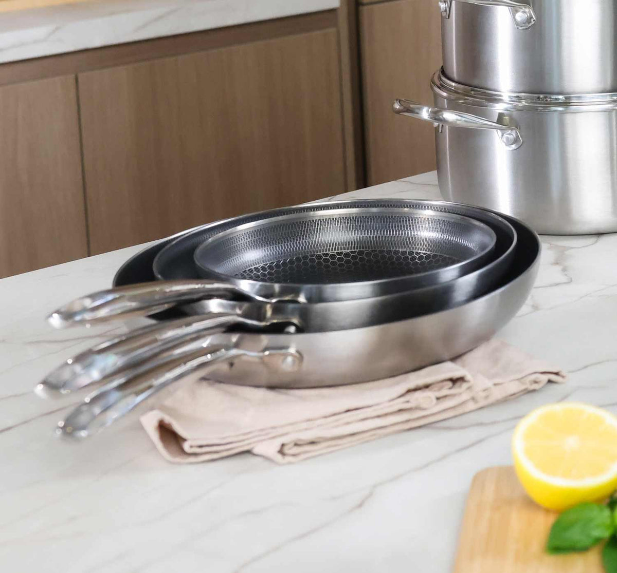 Cook & Pan - Ensemble de 5 poêles en acier inoxydable au miel