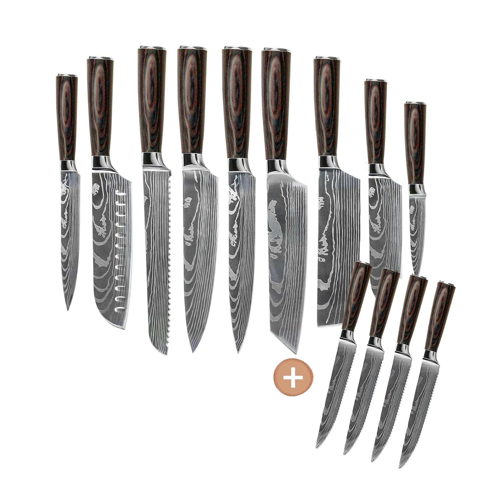 Shinrai Knives - Damascus Print 13-delige Messenset - Master collection XL set Messenset Shinrai Knives 