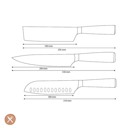 Shinrai Knives - Damascus Print 3-delige Messenset Messenset Shinrai Knives 