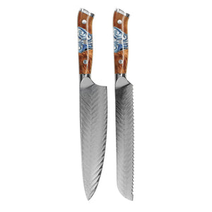 Couteaux Shinrai - Coffret de 2 couteaux damas Eclipse - Couteau de chef + couteau à pain